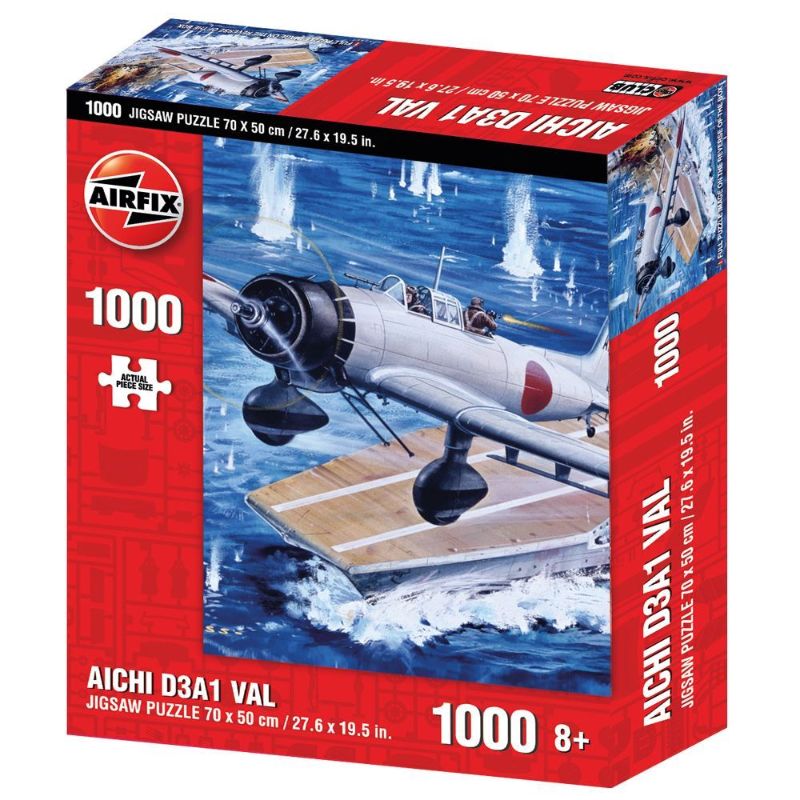 1000-piece Airfix puzzle featuring the Aichi D3A1 Val dive bomber, showcasing detailed WWII aviation art.