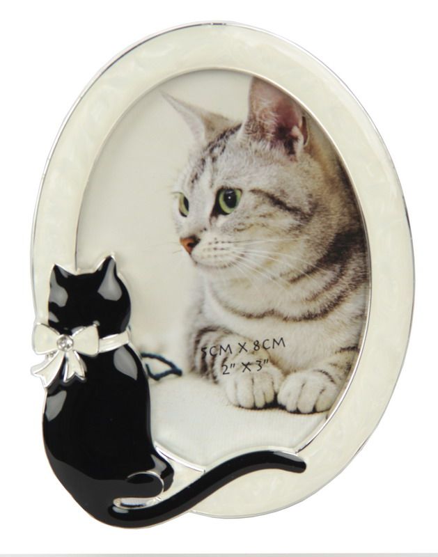 Photo Frame - Oval w/Cat Black 2 x 3" (Set of 2)