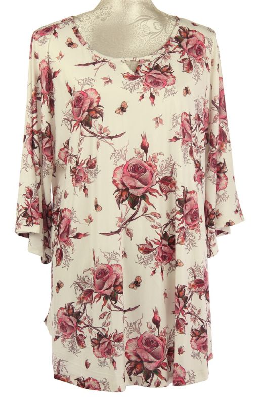 Top - Leah Drawn Roses (Cerise)
