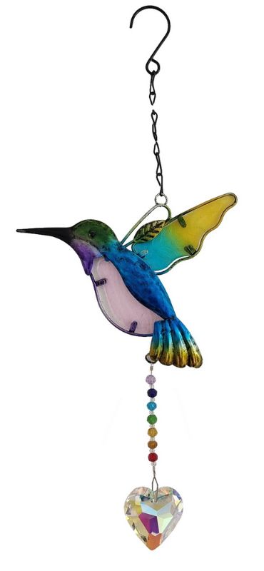 Handing Decoration - Hummingbird with Crystal Heart (Blue)