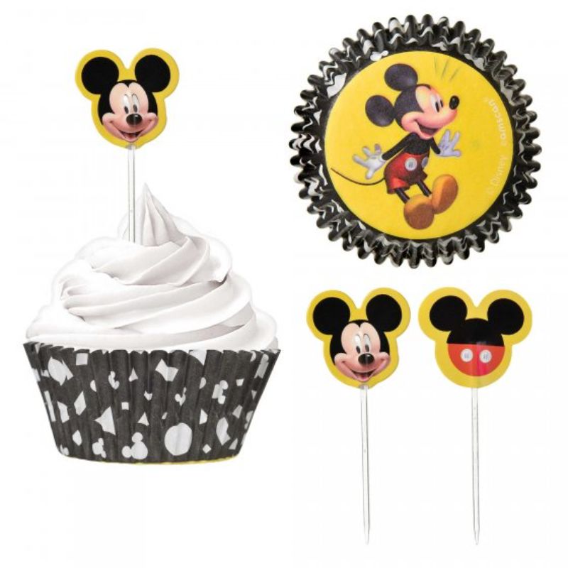 Set of 48 Mickey Mouse cupcake cases and picks, perfect for themed parties and whimsical baking fun.