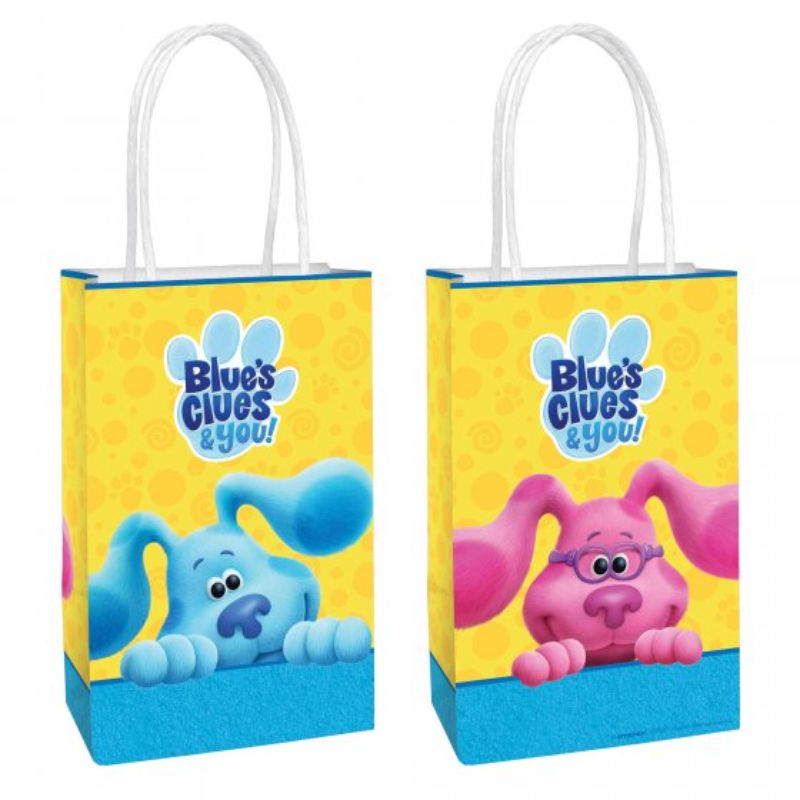 Pack of 8 Blue's Clues paper kraft bags, eco-friendly, perfect for kids' party favors and gifts.