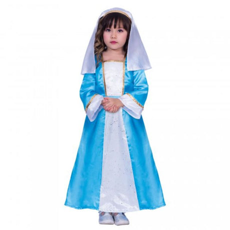 Enchanting Costume Mary for girls 11-12, featuring a vibrant dress and headpiece, perfect for themed parties and dress-up fun.