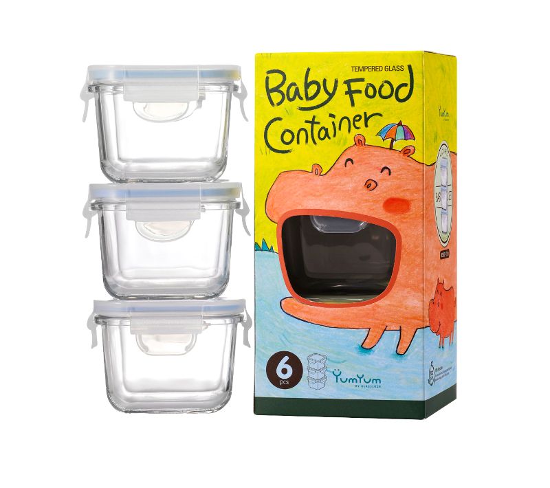 Baby Food Container Set - GLASSLOCK Square 210ml (3 Pcs)