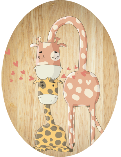Giraffe Family - Plywood Oval - Wall Art