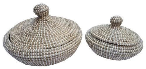 Set of 2 Seagrass Basket with Plastic - 400 X 360 X 320