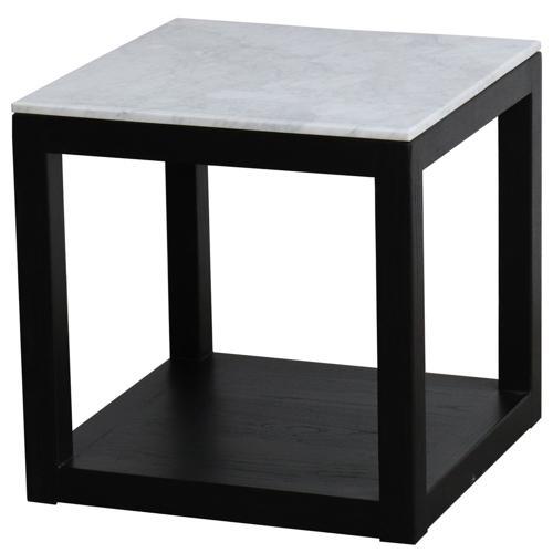Marble Top Side Table - Black Oak Base - Old Pine / White Marble