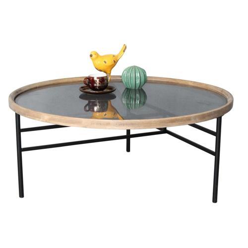 Wooden & Metal Coffee Table - Natural / Black - 800 X 800 X 330