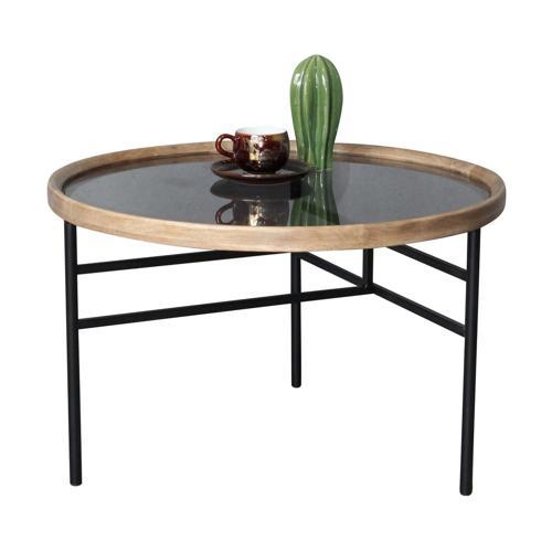 Wooden & Metal Coffee Table - Natural / Black - 600 X 600 X 380