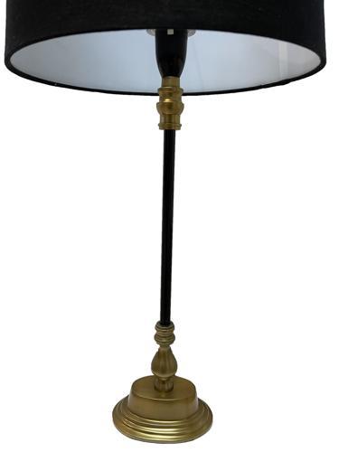 Table Lamp - Aluminium / Black & Brass Finish / Shade - Black Linen
