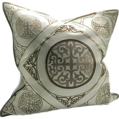 Cushion Cover - Hand Embroidered - White / Gold