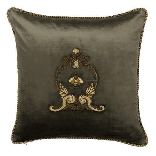 Cushion Cover - Hand Embroidered - Antique Green Withbee Wreath
