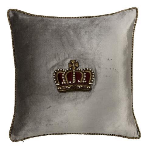 Cushion Cover - Hand Embroidered - Platinum with Gold Crown