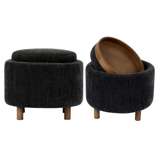 Luna Ottoman - Steel with Reversible Ash Wooden Tray