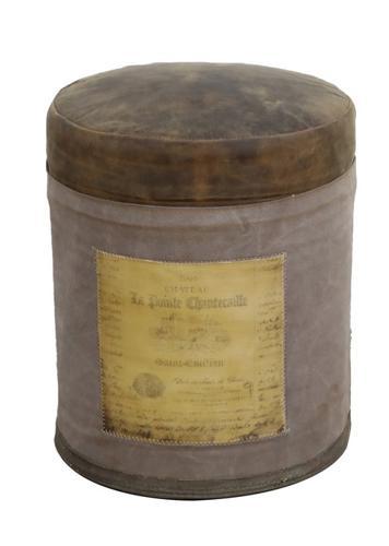 Vintage Leather / Canvas Stool - 370 X 370 X 470