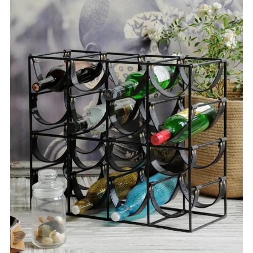 Metal & Leather Wine Rack - 520 X 220 X 460