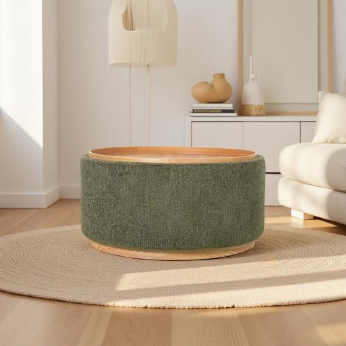 Miami Tray Ottoman Xl Withwood Base - Moss Green