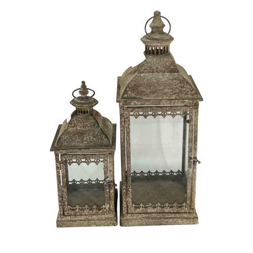 Antique Metal Lantern Set of 2 - 215x215x560 / 170x170x390