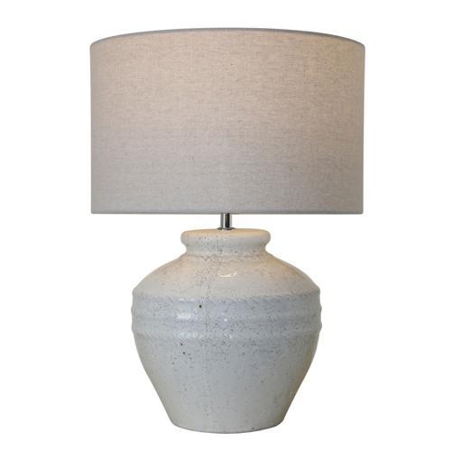 White Terracotta Lamp with White Linen Shade - 350 X 350 X 475