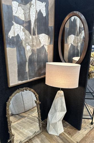 Stone Ceramic Floor Lamp Withgrey Linen Shade