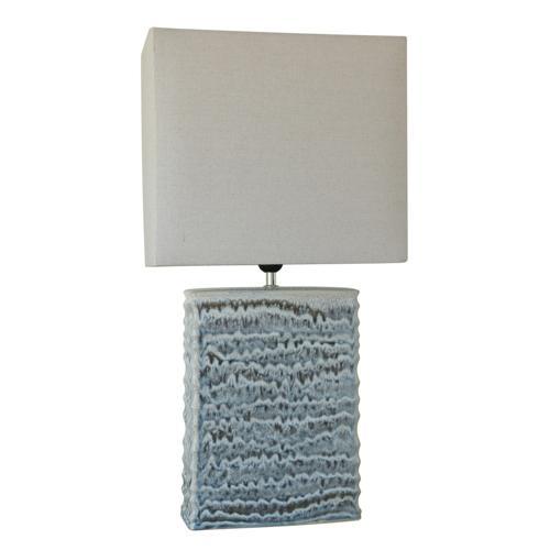 Blue Glazed Ceramic Lamp with Linen Shade - 360 X 180 X 705