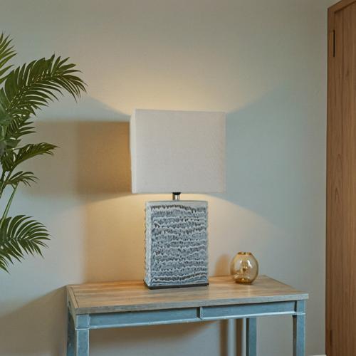 Blue Glazed Ceramic Lamp with Linen Shade - 360 X 180 X 705