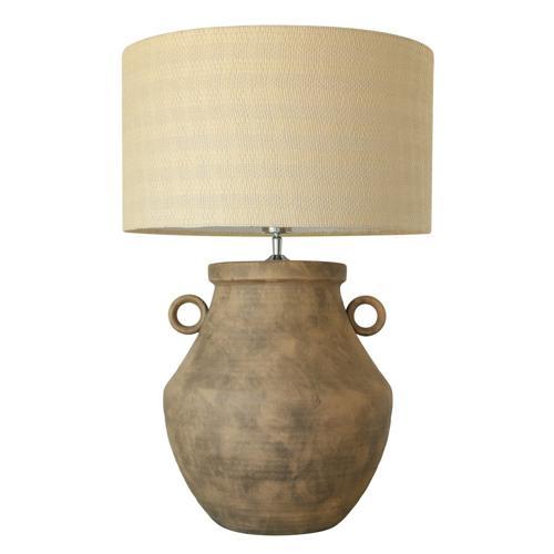 Brown Ceramic Lamp with Hessian Shade - 460 X 460 X 685