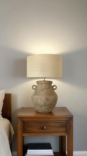 Brown Ceramic Lamp with Hessian Shade - 460 X 460 X 685