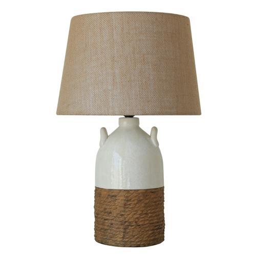 Antique Ceramic Lamp with Hessian Shade - 370 X 370 X 555