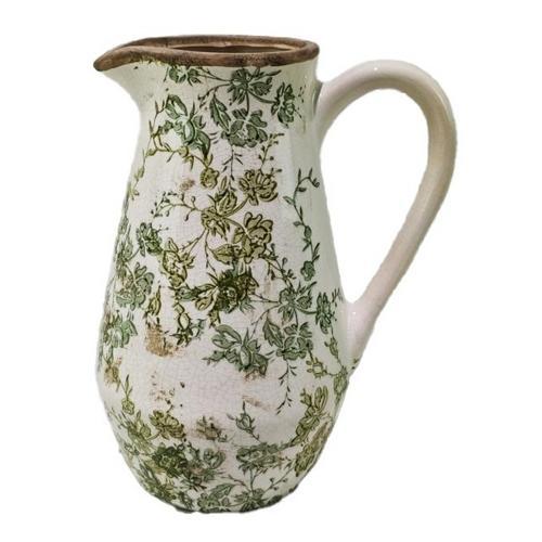 Green Floral Ceramic Jug - Green - 205 X 145 X 255