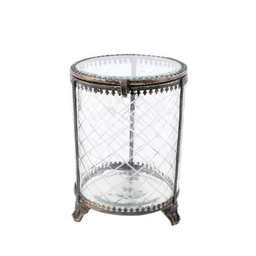 Brass & Glass Round Jewellery Box - 105 X 120 X 140
