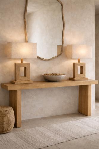 Bamboo & Linen Table Lamp - Natural - 350 X 200 X 580
