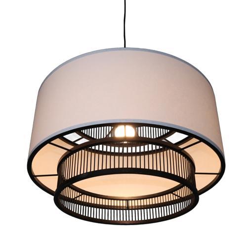 Bamboo & Linen Pendant - Natural / Black