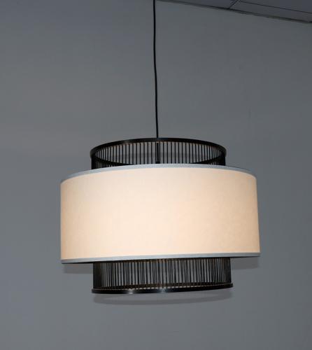 Bamboo & Linen Pendant - Natural / Black