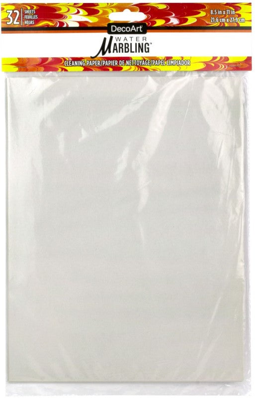 Decoart Water-Marbling Cleaning Paper pack with 32 absorbent sheets for easy cleanup in art projects.