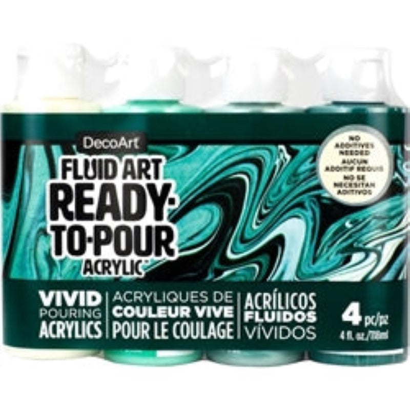 Decoart Fluidart Sooth Nature Paint Pouring Kit for vibrant, ready-to-use acrylic pours on various surfaces.