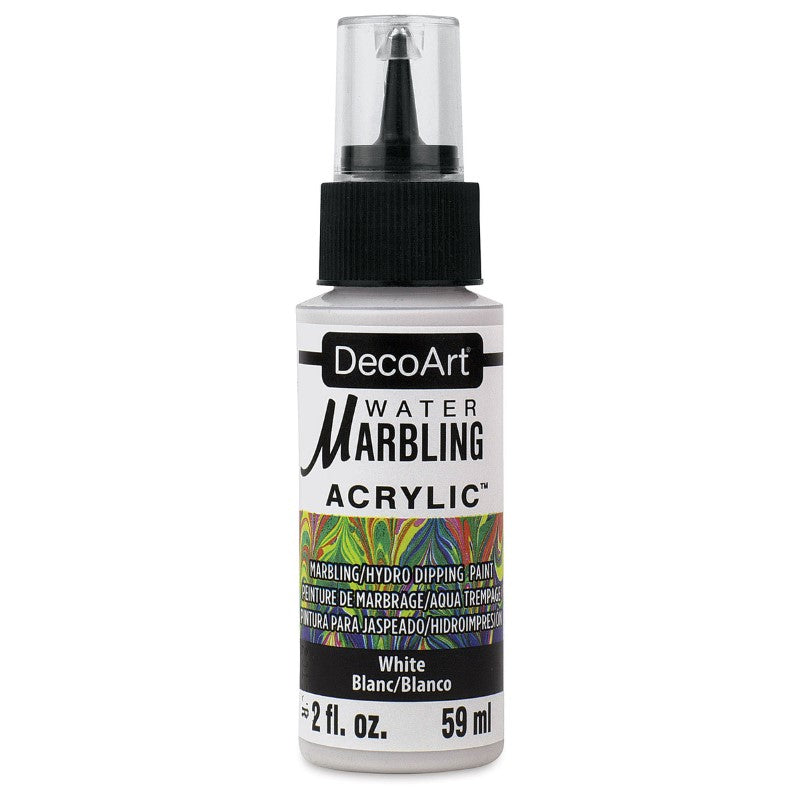 DecoArt Water-Marbling Paint in WHITE for creating unique, vibrant patterns on water, perfect for artists and crafters.