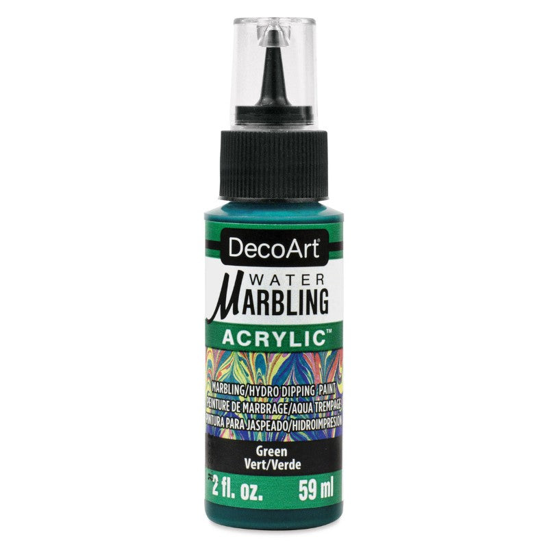 DecoArt Water-Marbling Paint in vibrant green, perfect for creating stunning marbling patterns on various surfaces.