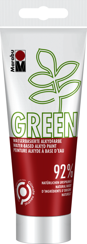 Marabu Green Water-Based Alkyd Paint 100ml in Bright Red, eco-friendly, durable, perfect for artists and DIY enthusiasts.