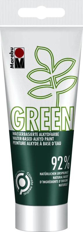 Marabu Dark Green Water-Based Alkyd Paint, eco-friendly, vegan, perfect for art on various surfaces.
