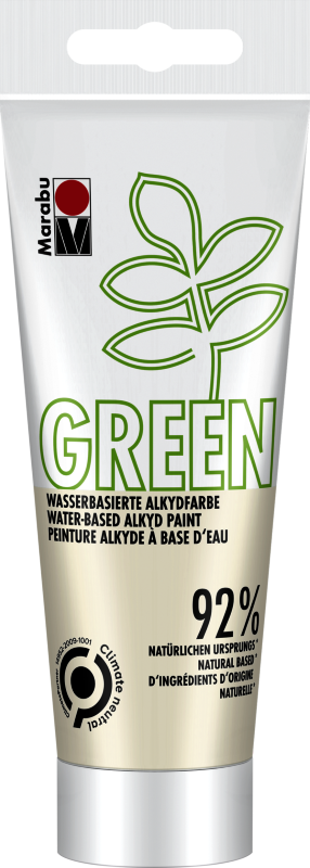 Marabu Green Water-Based Alkyd Paint in Cream White, eco-friendly and vegan, ideal for artists and craftspeople.