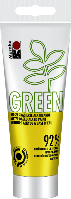 Marabu Green 100ml Sunshine Yellow water-based alkyd paint, eco-friendly with vibrant color, perfect for artists and DIY projects.