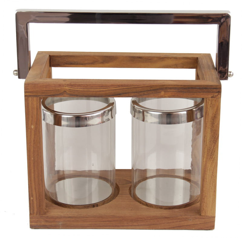 Stainless Steel /Wood Lantern Candle Holder - 30cm