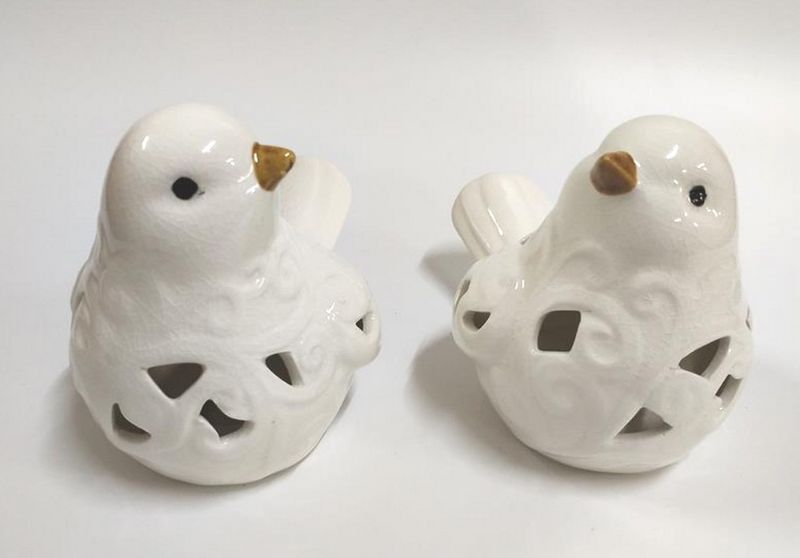 Ornament - Ceramic Birds w/ curl White (SET OF 2)