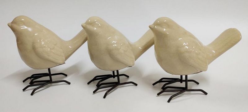 Ornament - Birds Crackle Finish White (SET OF 3)