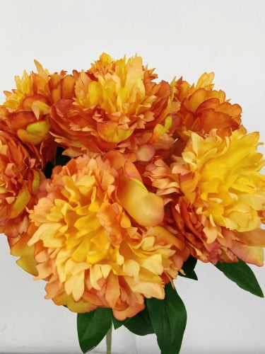Artificial Large Open Peony Bush X 7 (Orange)