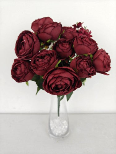 Artificial 18 Head Ranunclutus Bush (Burgundy)