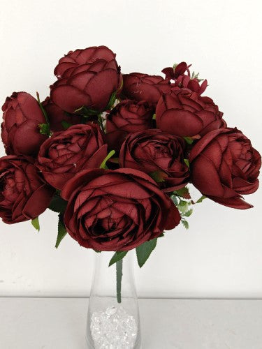 Artificial 18 Head Ranunclutus Bush (Burgundy)