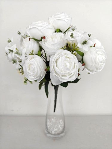 Artificial 18 Head Ranunclutus Bush (White)