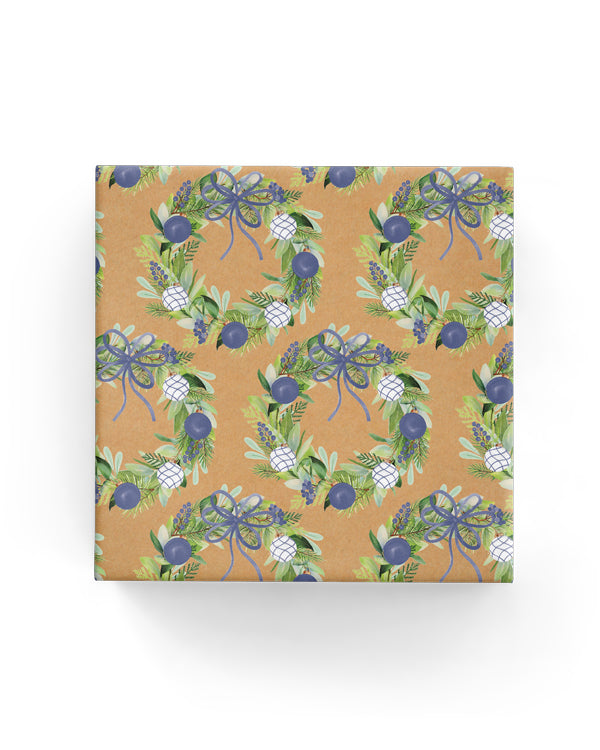 Watercolour Wreaths on Kraft Wrap Navy